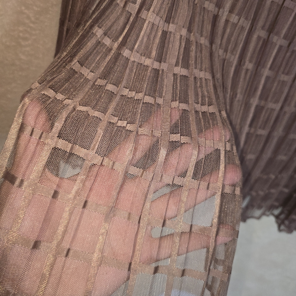 Metrowear Womens Size L Brown Windowpane Pleated Mesh Midi Skirt - Picture 6 of 10